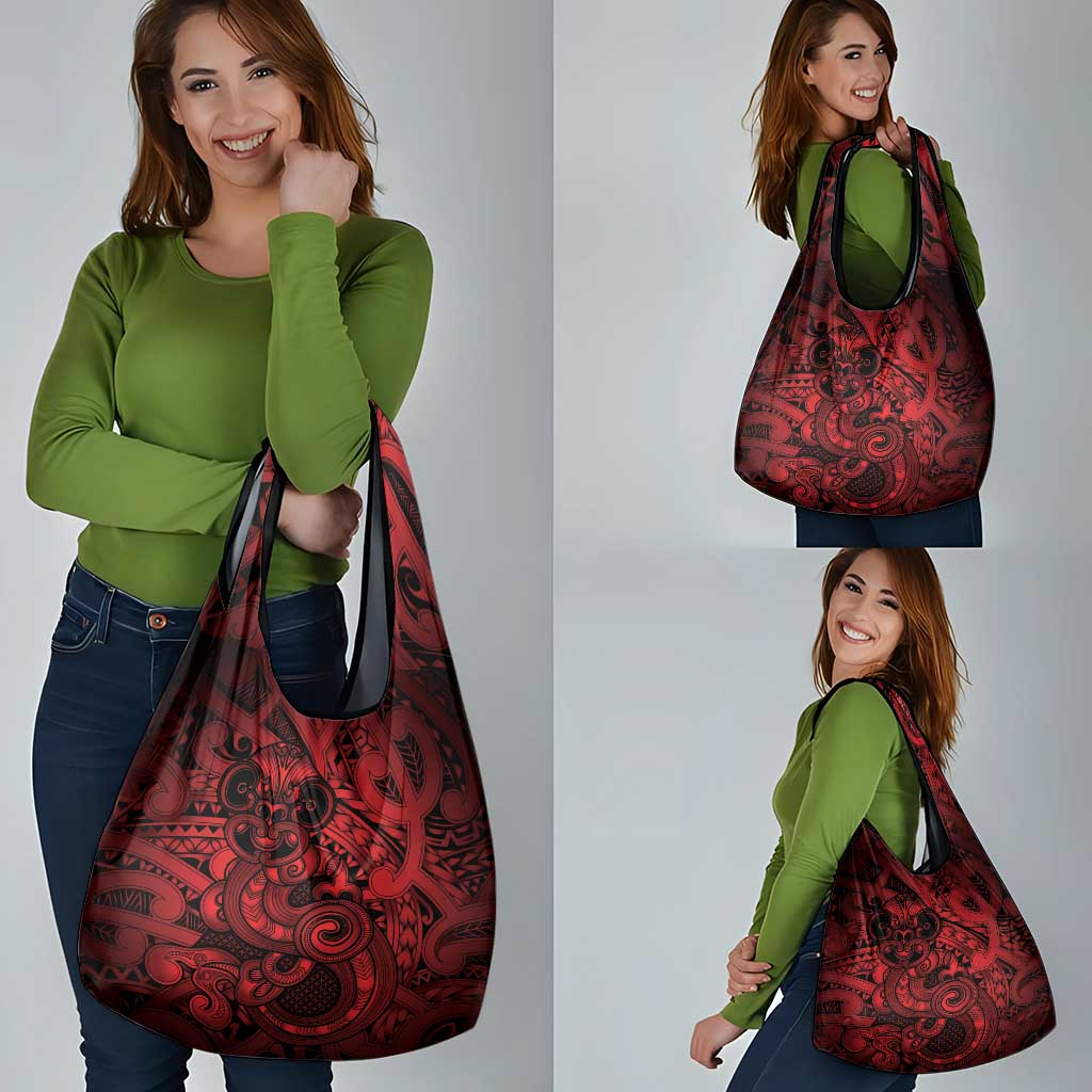 Aotearoa Maori Hei Tiki Grocery Bag Whero Kowhaiwhai Puhoro Motif