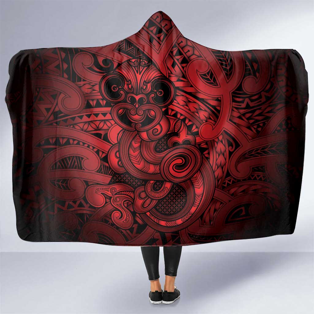 Aotearoa Maori Hei Tiki Hooded Blanket Whero Kowhaiwhai Puhoro Motif