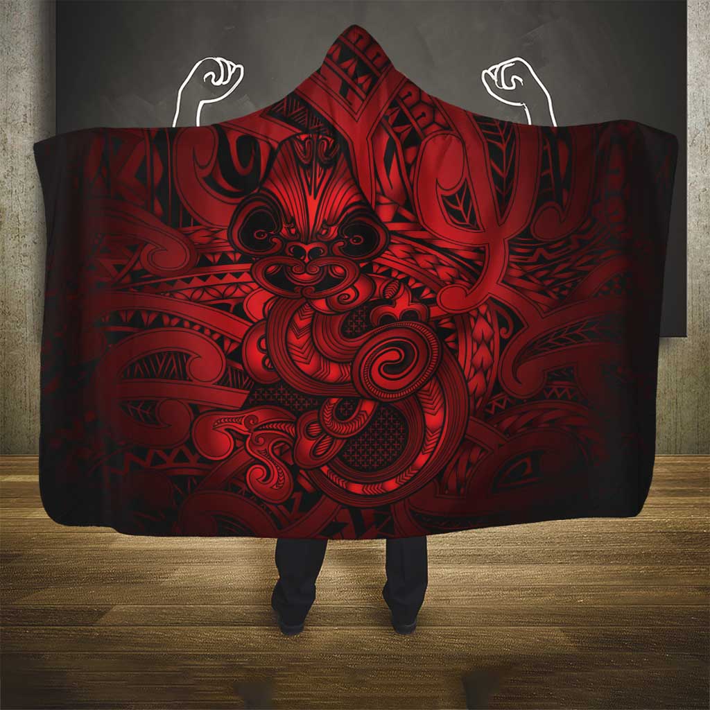 Aotearoa Maori Hei Tiki Hooded Blanket Whero Kowhaiwhai Puhoro Motif