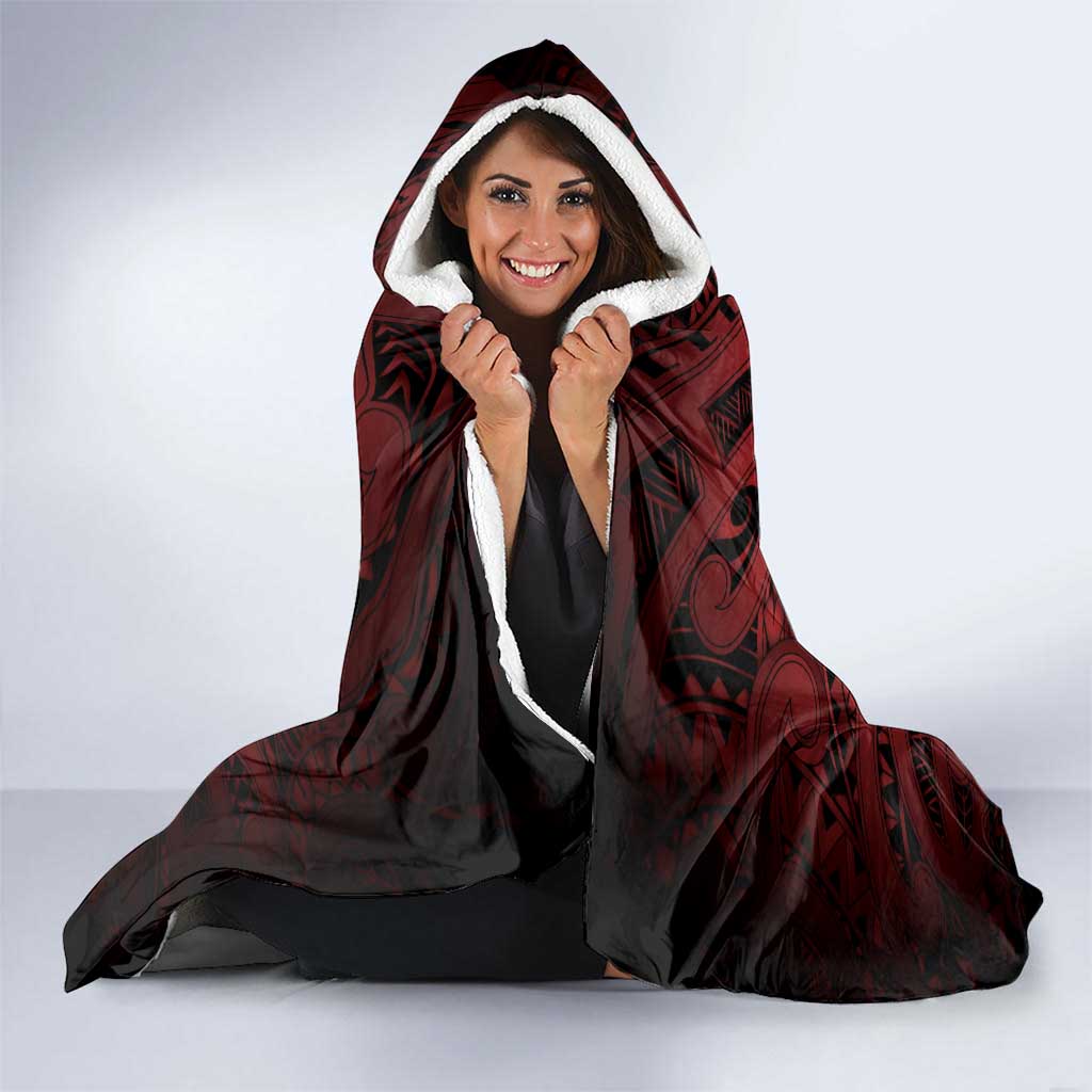 Aotearoa Maori Hei Tiki Hooded Blanket Whero Kowhaiwhai Puhoro Motif