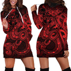 Aotearoa Maori Hei Tiki Hoodie Dress Whero Kowhaiwhai Puhoro Motif