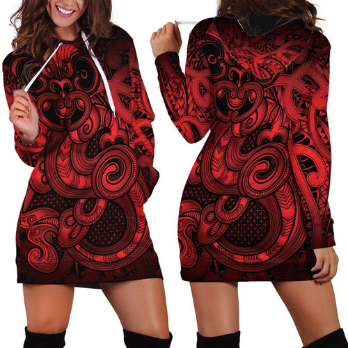 Aotearoa Maori Hei Tiki Hoodie Dress Whero Kowhaiwhai Puhoro Motif