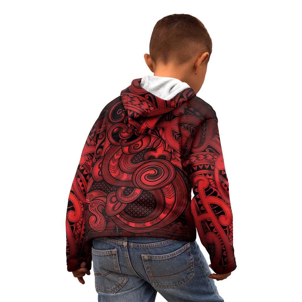 Aotearoa Maori Hei Tiki Kid Hoodie Whero Kowhaiwhai Puhoro Motif