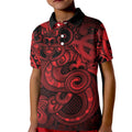 Aotearoa Maori Hei Tiki Kid Polo Shirt Whero Kowhaiwhai Puhoro Motif