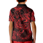 Aotearoa Maori Hei Tiki Kid Polo Shirt Whero Kowhaiwhai Puhoro Motif