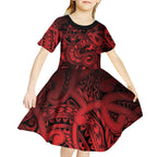 Aotearoa Maori Hei Tiki Kid Short Sleeve Dress Whero Kowhaiwhai Puhoro Motif