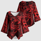Aotearoa Maori Hei Tiki Kimono Sleeve Blouse Whero Kowhaiwhai Puhoro Motif