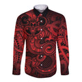 Aotearoa Maori Hei Tiki Long Sleeve Button Shirt Whero Kowhaiwhai Puhoro Motif