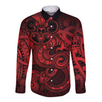 Aotearoa Maori Hei Tiki Long Sleeve Button Shirt Whero Kowhaiwhai Puhoro Motif