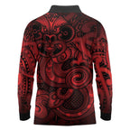 Aotearoa Maori Hei Tiki Long Sleeve Polo Shirt Whero Kowhaiwhai Puhoro Motif