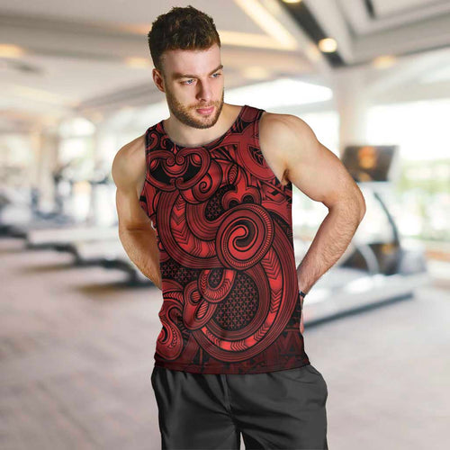 Aotearoa Maori Hei Tiki Men Tank Top Whero Kowhaiwhai Puhoro Motif