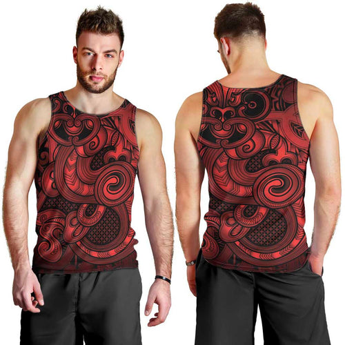 Aotearoa Maori Hei Tiki Men Tank Top Whero Kowhaiwhai Puhoro Motif
