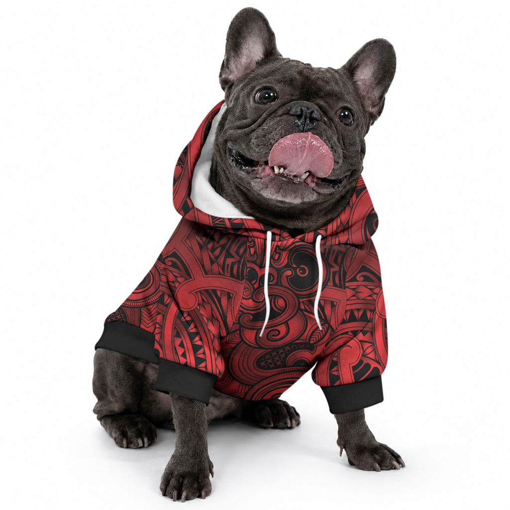 Aotearoa Maori Hei Tiki Pet Hoodie Whero Kowhaiwhai Puhoro Motif