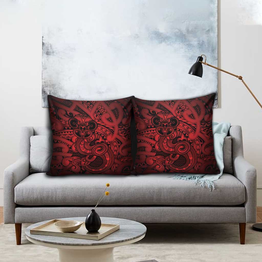 Aotearoa Maori Hei Tiki Pillow Cover Whero Kowhaiwhai Puhoro Motif