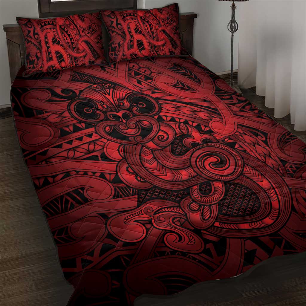 Aotearoa Maori Hei Tiki Quilt Bed Set Whero Kowhaiwhai Puhoro Motif