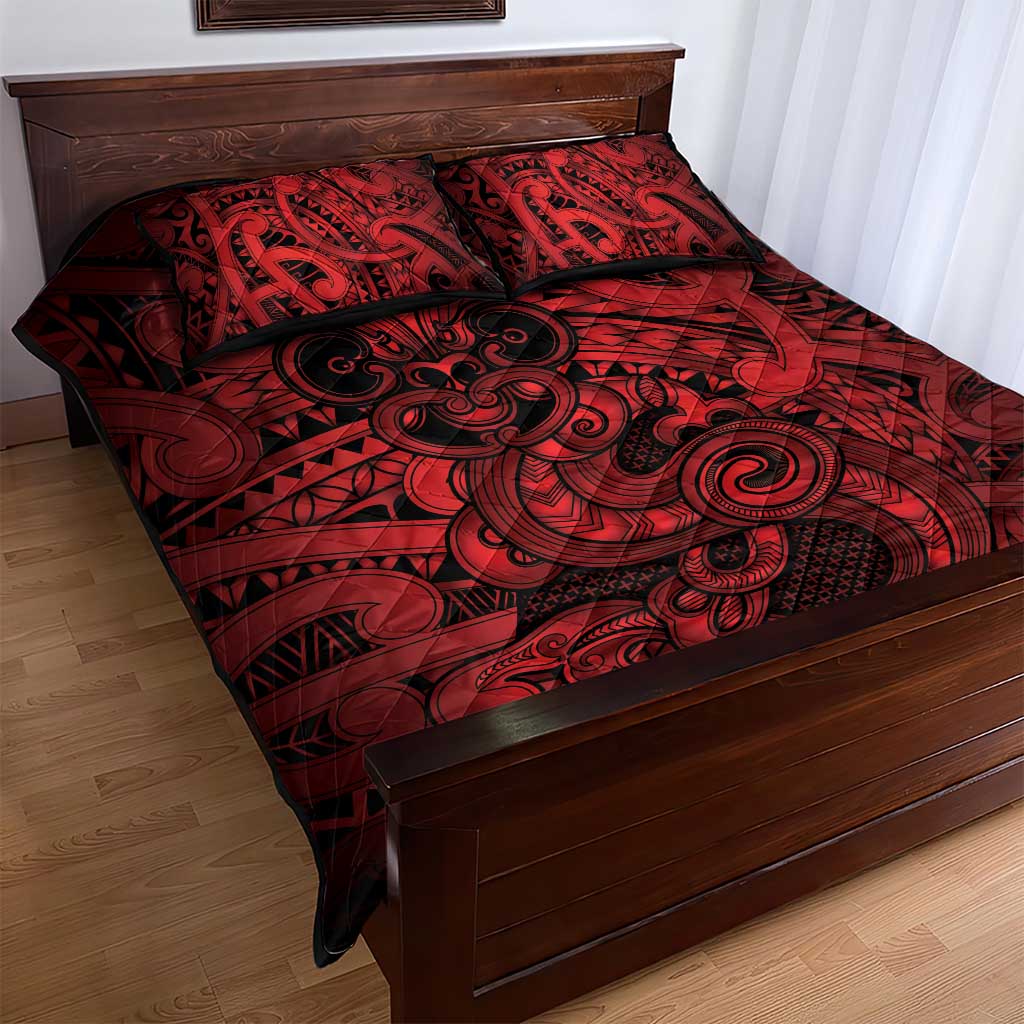 Aotearoa Maori Hei Tiki Quilt Bed Set Whero Kowhaiwhai Puhoro Motif