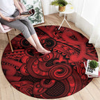 Aotearoa Maori Hei Tiki Round Carpet Whero Kowhaiwhai Puhoro Motif