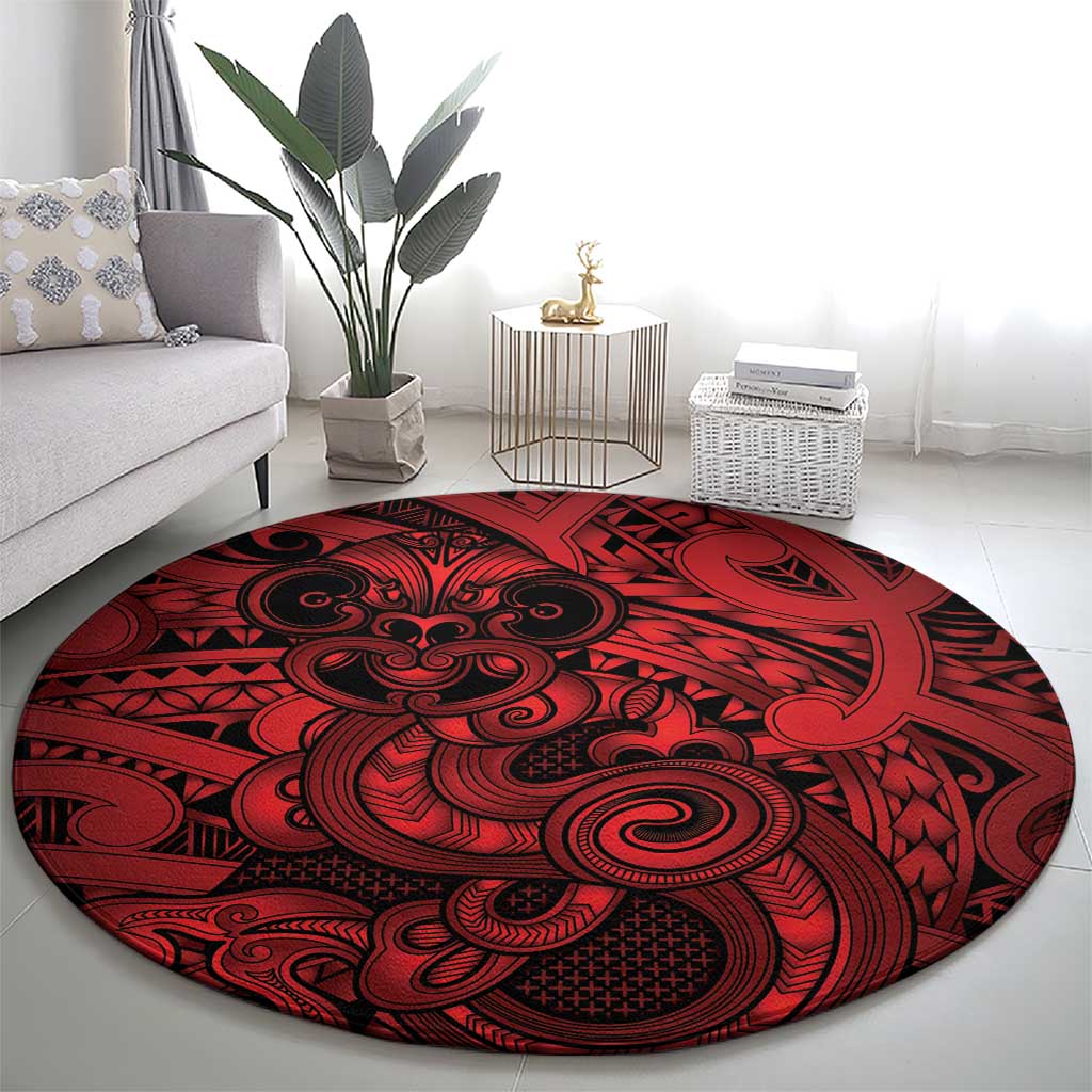 Aotearoa Maori Hei Tiki Round Carpet Whero Kowhaiwhai Puhoro Motif