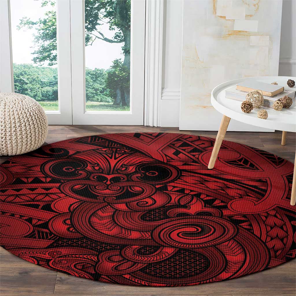 Aotearoa Maori Hei Tiki Round Carpet Whero Kowhaiwhai Puhoro Motif