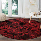 Aotearoa Maori Hei Tiki Round Carpet Whero Kowhaiwhai Puhoro Motif