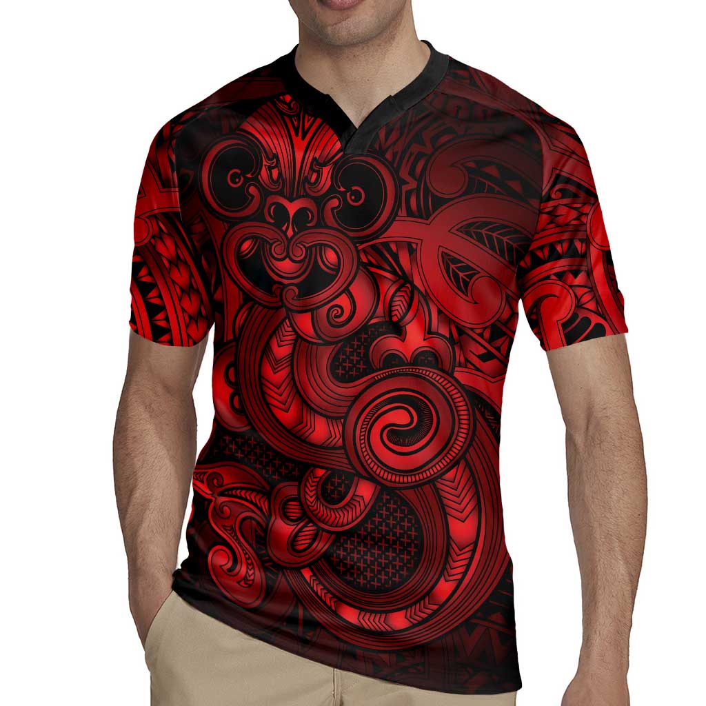 Aotearoa Maori Hei Tiki Rugby Jersey Whero Kowhaiwhai Puhoro Motif