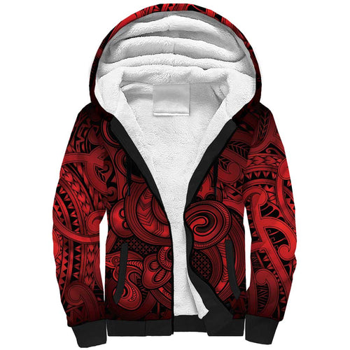 Aotearoa Maori Hei Tiki Sherpa Hoodie Whero Kowhaiwhai Puhoro Motif