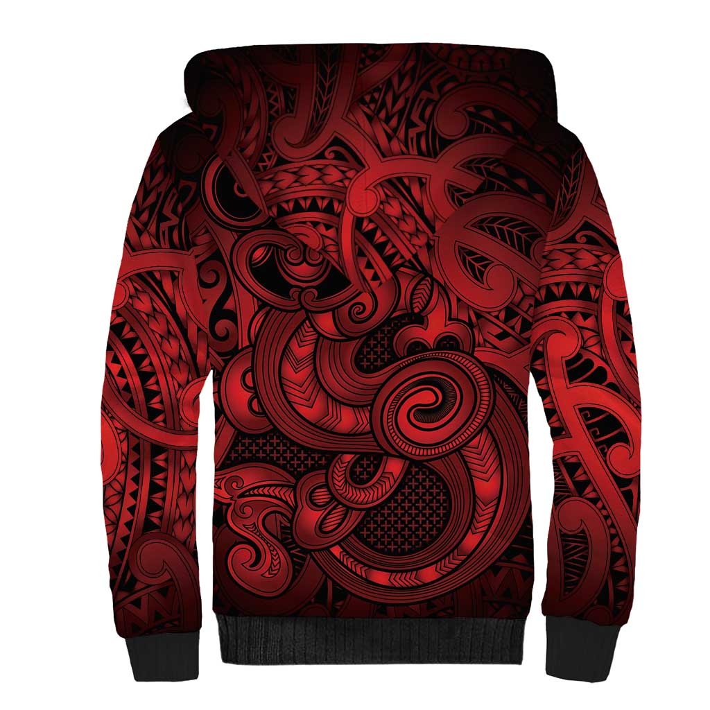 Aotearoa Maori Hei Tiki Sherpa Hoodie Whero Kowhaiwhai Puhoro Motif