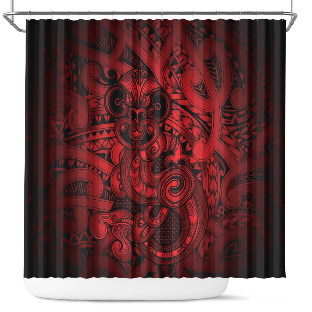 Aotearoa Maori Hei Tiki Shower Curtain Whero Kowhaiwhai Puhoro Motif