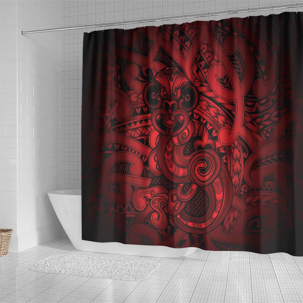 Aotearoa Maori Hei Tiki Shower Curtain Whero Kowhaiwhai Puhoro Motif