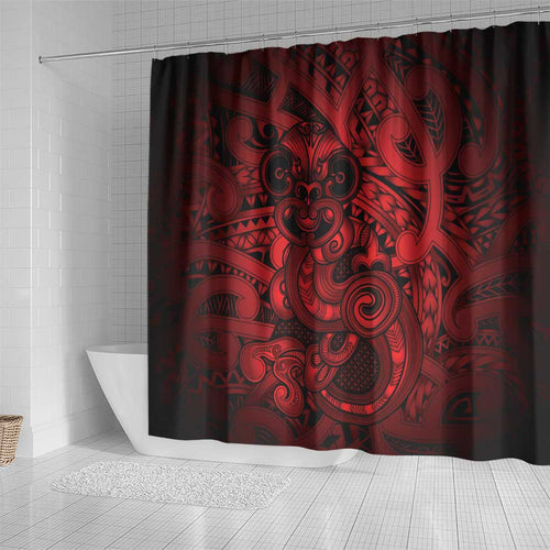 Aotearoa Maori Hei Tiki Shower Curtain Whero Kowhaiwhai Puhoro Motif