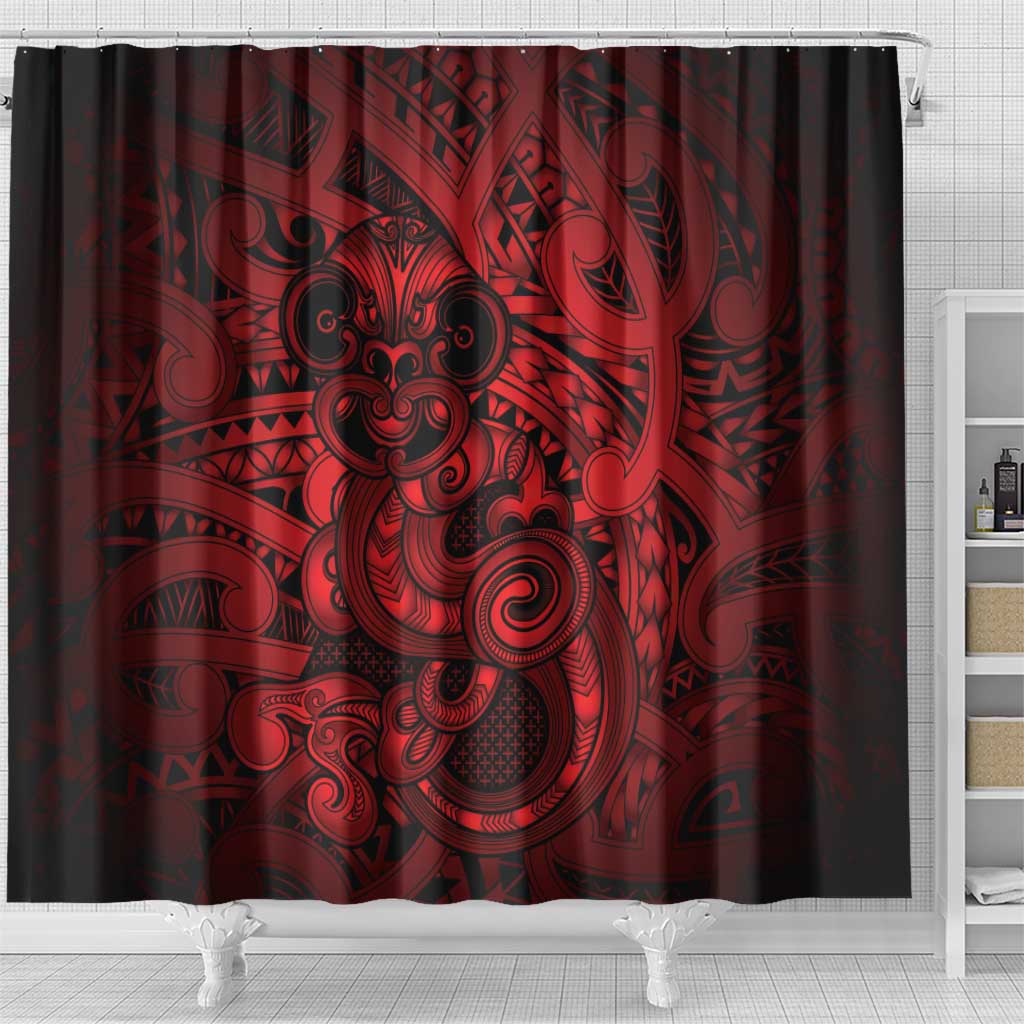 Aotearoa Maori Hei Tiki Shower Curtain Whero Kowhaiwhai Puhoro Motif