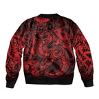 Aotearoa Maori Hei Tiki Sleeve Zip Bomber Jacket Whero Kowhaiwhai Puhoro Motif