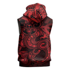 Aotearoa Maori Hei Tiki Sleeveless Zip Hoodie Whero Kowhaiwhai Puhoro Motif