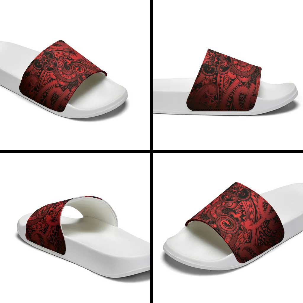 Aotearoa Maori Hei Tiki Slide Sandals Whero Kowhaiwhai Puhoro Motif