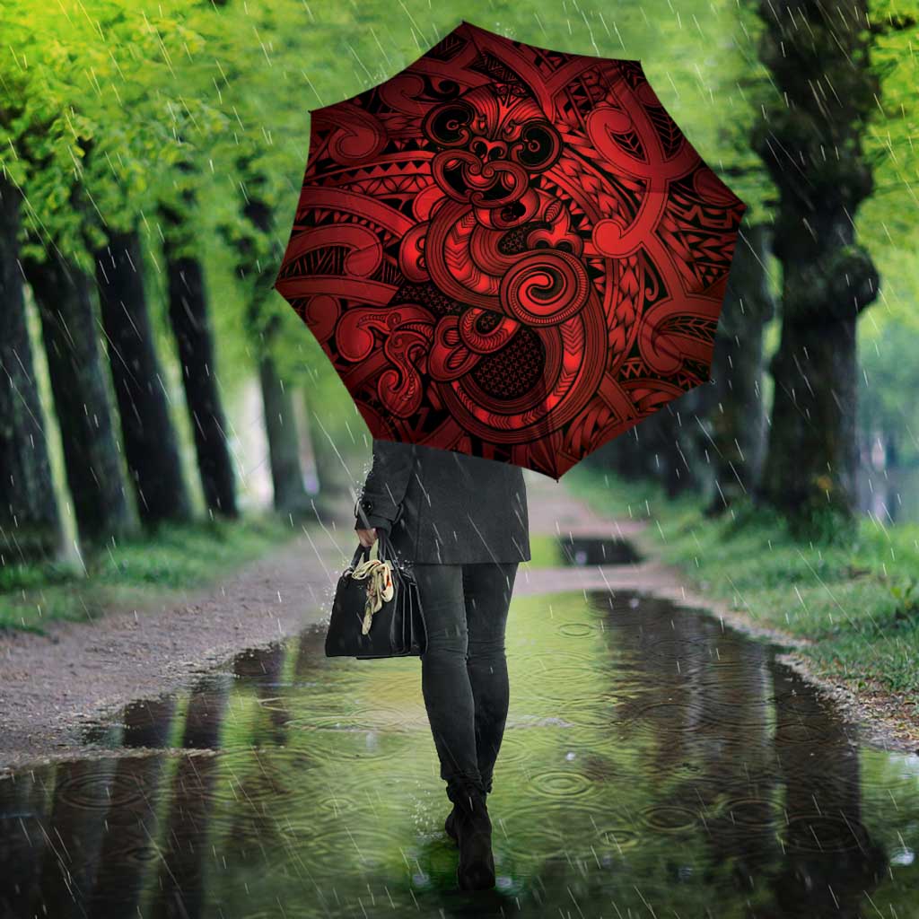Aotearoa Maori Hei Tiki Umbrella Whero Kowhaiwhai Puhoro Motif