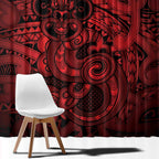Aotearoa Maori Hei Tiki Window Curtain Whero Kowhaiwhai Puhoro Motif