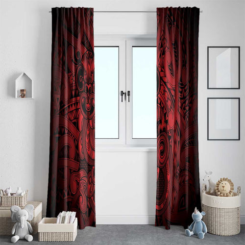 Aotearoa Maori Hei Tiki Window Curtain Whero Kowhaiwhai Puhoro Motif