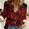 Aotearoa Maori Hei Tiki Women Casual Shirt Whero Kowhaiwhai Puhoro Motif
