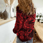Aotearoa Maori Hei Tiki Women Casual Shirt Whero Kowhaiwhai Puhoro Motif