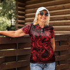 Aotearoa Maori Hei Tiki Women Polo Shirt Whero Kowhaiwhai Puhoro Motif