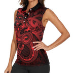 Aotearoa Maori Hei Tiki Women Sleeveless Polo Shirt Whero Kowhaiwhai Puhoro Motif