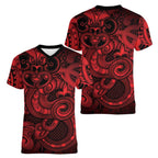 Aotearoa Maori Hei Tiki Women V-Neck T-Shirt Whero Kowhaiwhai Puhoro Motif