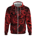 Aotearoa Maori Hei Tiki Zip Hoodie Whero Kowhaiwhai Puhoro Motif