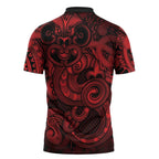 Aotearoa Maori Hei Tiki Zipper Polo Shirt Whero Kowhaiwhai Puhoro Motif