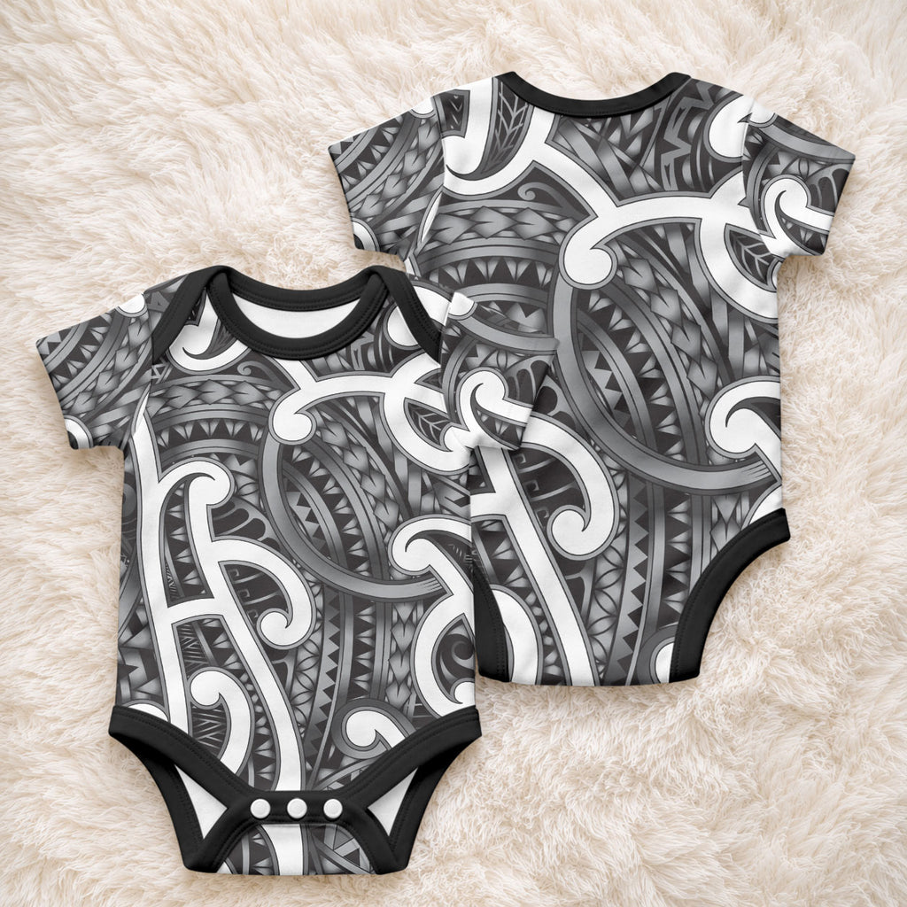 Aotearoa Maori Kowhaiwhai Baby Onesie Kiwikiwi Puhoro and Patiki
