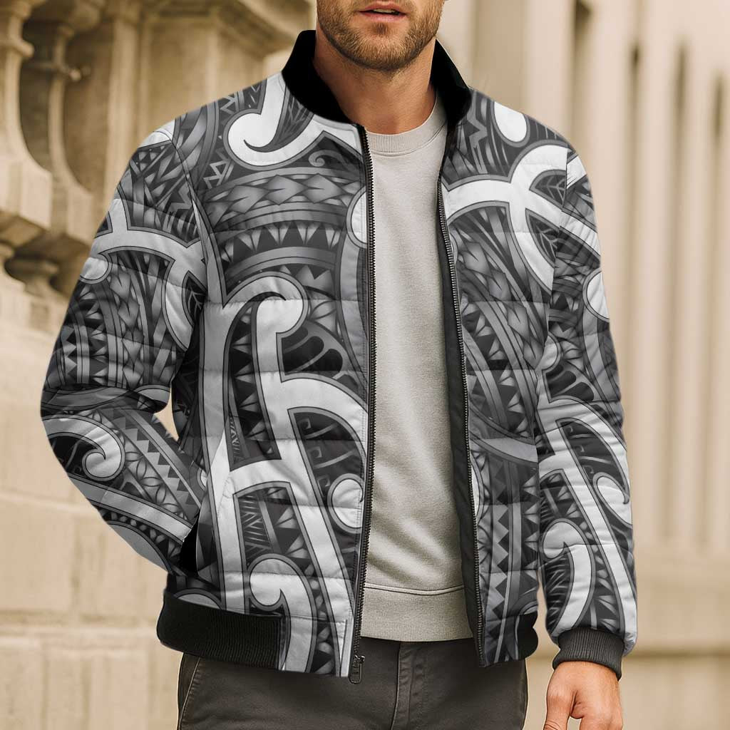 Aotearoa Maori Kowhaiwhai Bomber Puffer Jacket Kiwikiwi Puhoro and Patiki