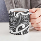 Aotearoa Maori Kowhaiwhai Ceramic Mug Kiwikiwi Puhoro and Patiki