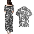 Aotearoa Maori Kowhaiwhai Couples Matching Puletasi and Hawaiian Shirt Kiwikiwi Puhoro and Patiki