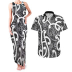 Aotearoa Maori Kowhaiwhai Couples Matching Tank Maxi Dress and Hawaiian Shirt Kiwikiwi Puhoro and Patiki