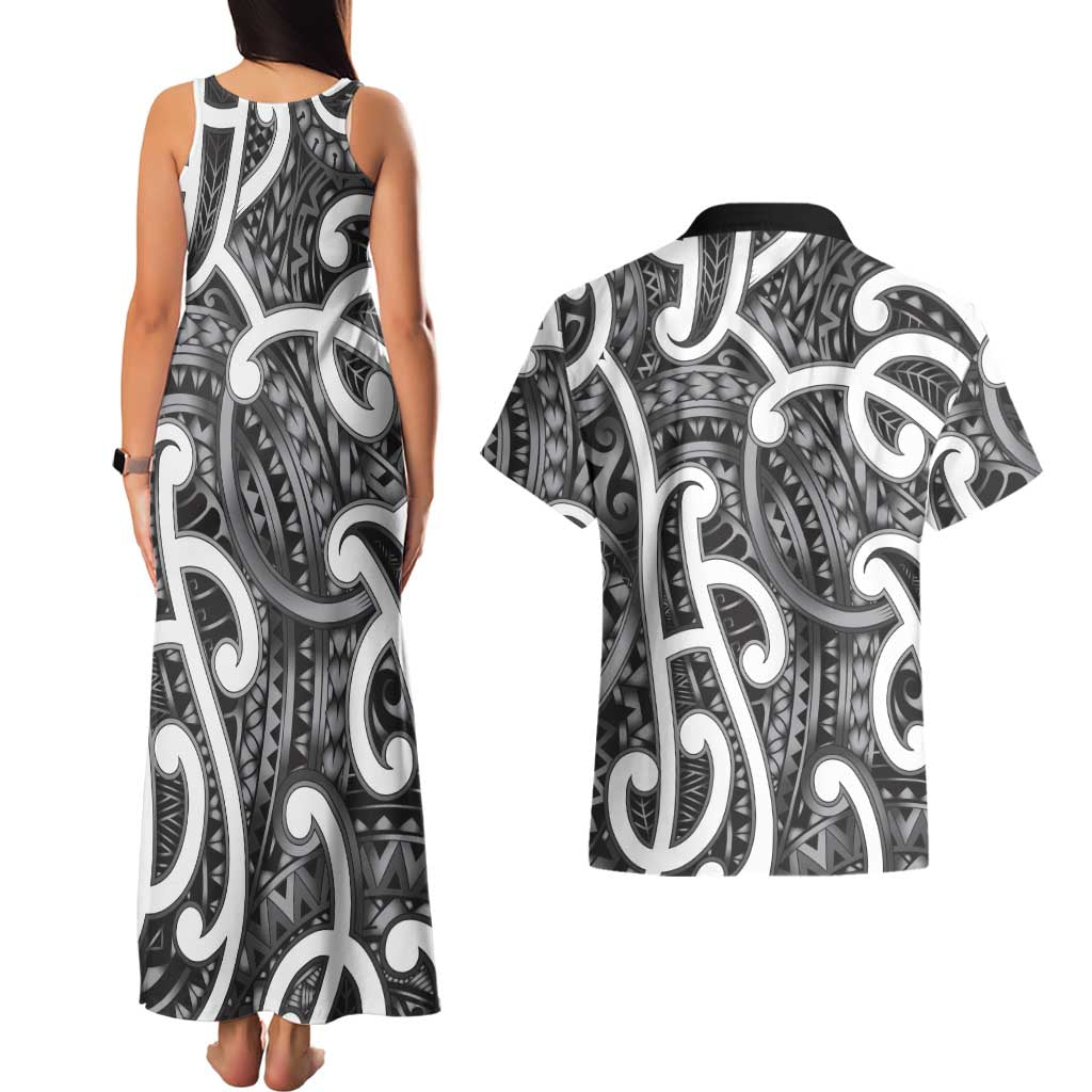Aotearoa Maori Kowhaiwhai Couples Matching Tank Maxi Dress and Hawaiian Shirt Kiwikiwi Puhoro and Patiki